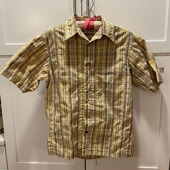 Mountain Hardwear Yellow Plaid Short Sleeve Button Up Shirt Men’s Sz M - Picture 1 of 9